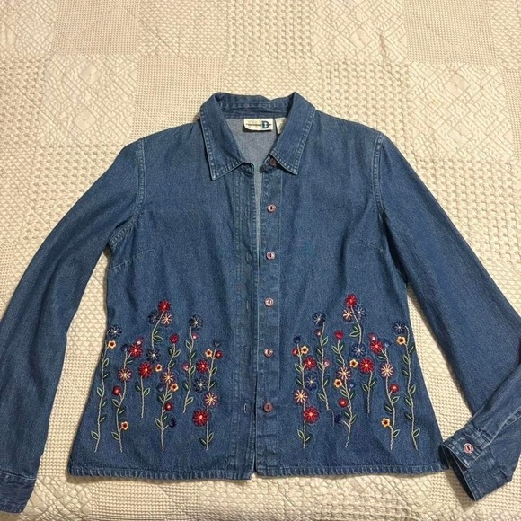 American Vintage Jackets & Blazers - Vintage Paul Harris Design Floral Embroidered Denim Jacket, Small